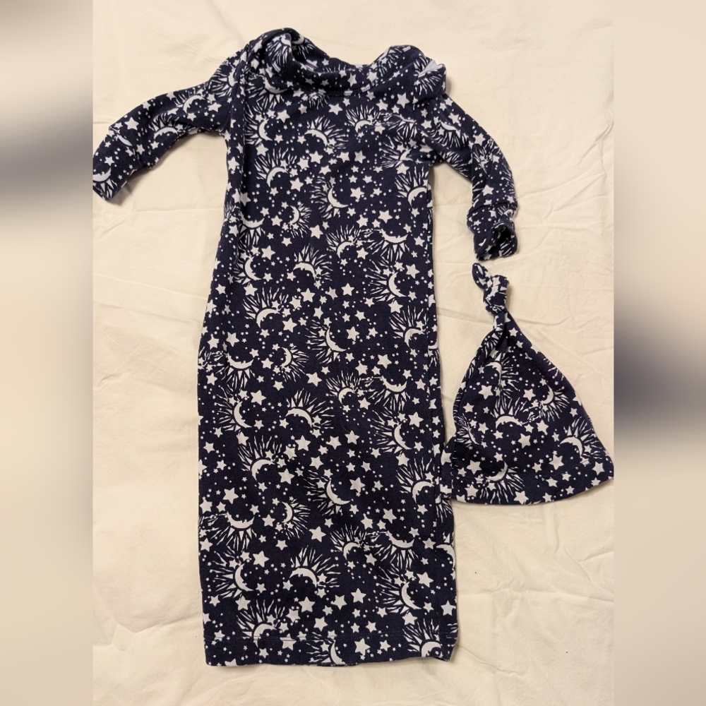 Knotted Gown In Navy With Matching Hat (0-3 Months) (2/$25)
